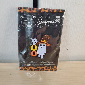 SOURPUSS Candy Corn Halloween Ghost Witch Hat BOO Glitter Enamel Pin NEW Spooky